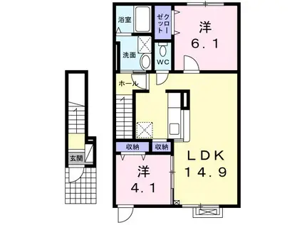 メゾンクレール(2LDK/2階)の間取り写真