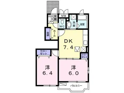 グリーンハイム(2DK/1階)の間取り写真