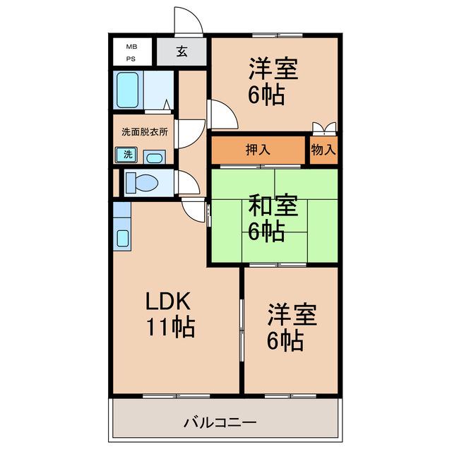 エスポサングレース(3LDK/3階)の間取り写真