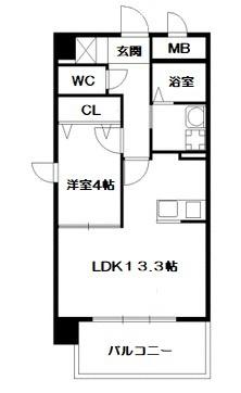 オンブラージュ九品寺(1LDK/2階)の間取り写真