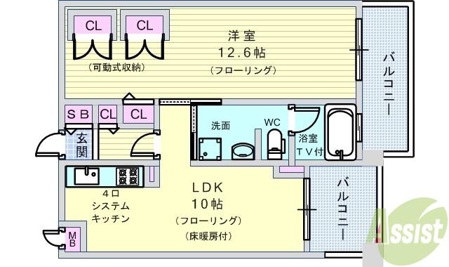 PHOENIX緑地公園(1LDK/1階)の間取り写真