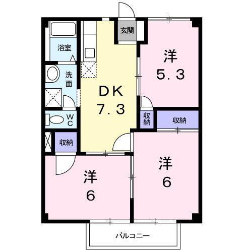 プレイスメゾンB(3DK/2階)の間取り写真