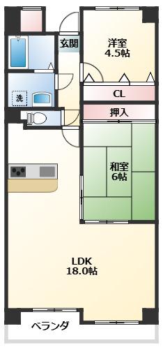 グリーンヒル波分(3LDK/6階)の間取り写真