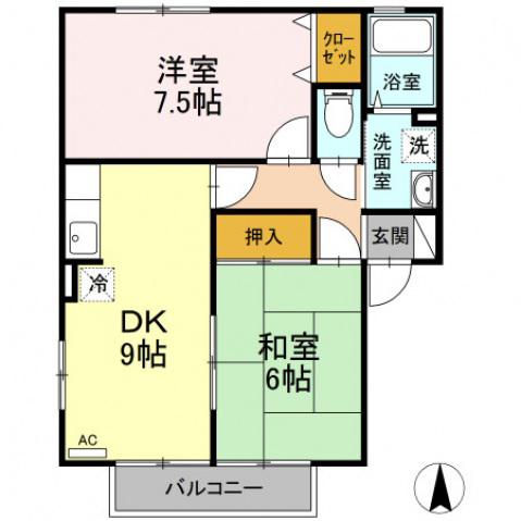 エピナール B棟(2DK/2階)の間取り写真