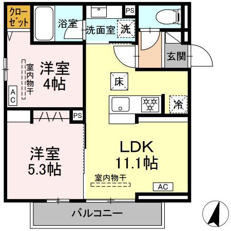 ドムスクレスト湘南台(2LDK/1階)の間取り写真