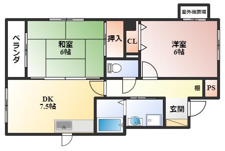 ヴェール曽根(2DK/1階)の間取り写真