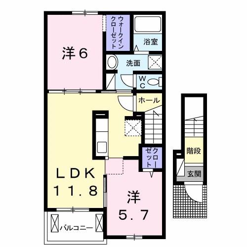 アルドール アサヒ II(2LDK/2階)の間取り写真