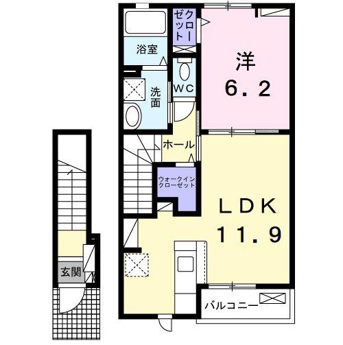 コンフォルターブルVI(1LDK/2階)の間取り写真