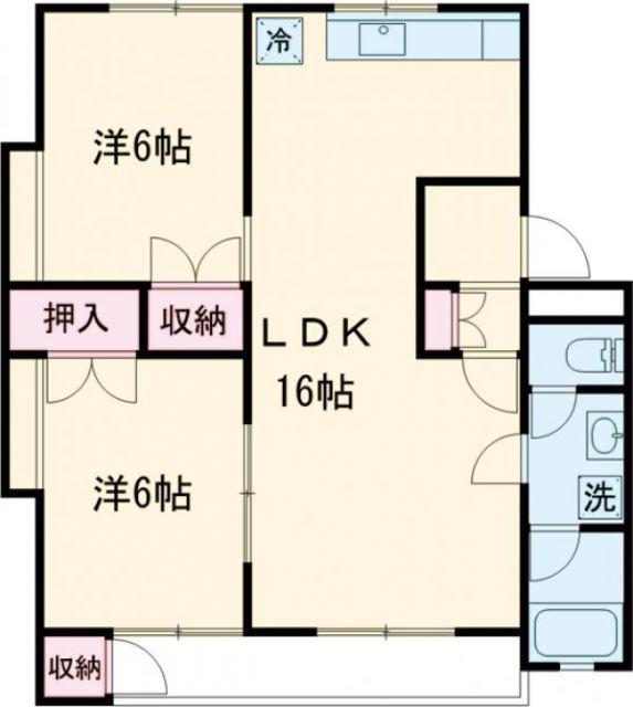 グランデール長園 B棟(2LDK/2階)の間取り写真