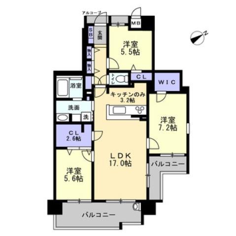 アルファスマート高松通(3LDK/3階)の間取り写真