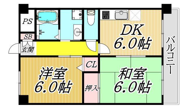 サン立花(2DK/3階)の間取り写真