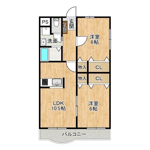 HERO I(2LDK/2階)の間取り写真