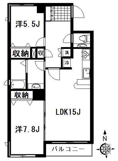 ベルデュール経堂(2LDK/3階)の間取り写真