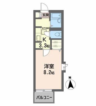 フォンティーヌ(1K/1階)の間取り写真