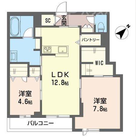 ヴェル・クレージュ(2LDK/2階)の間取り写真