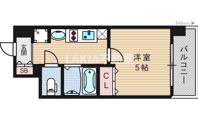エスリード南堀江リバーサイド(1K/2階)の間取り写真