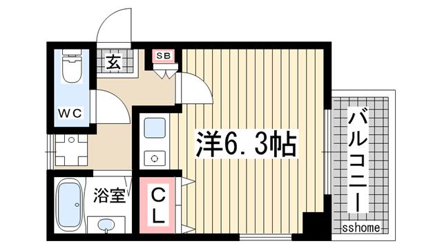 ディアコート(ワンルーム/1階)の間取り写真
