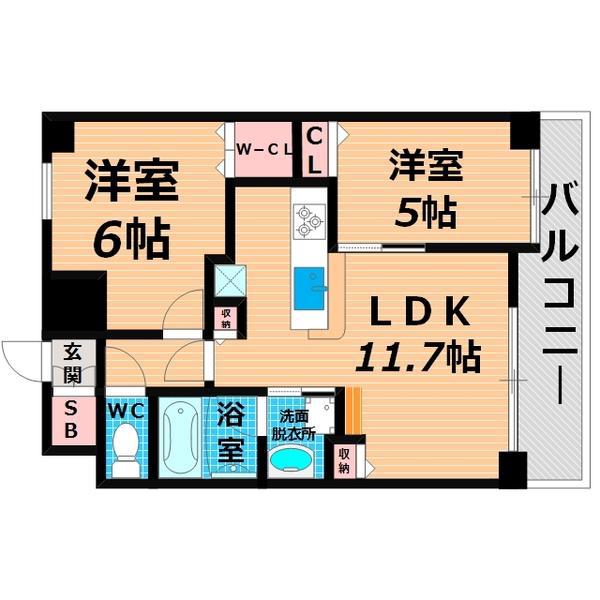 グラマシー京橋(2LDK/11階)の間取り写真