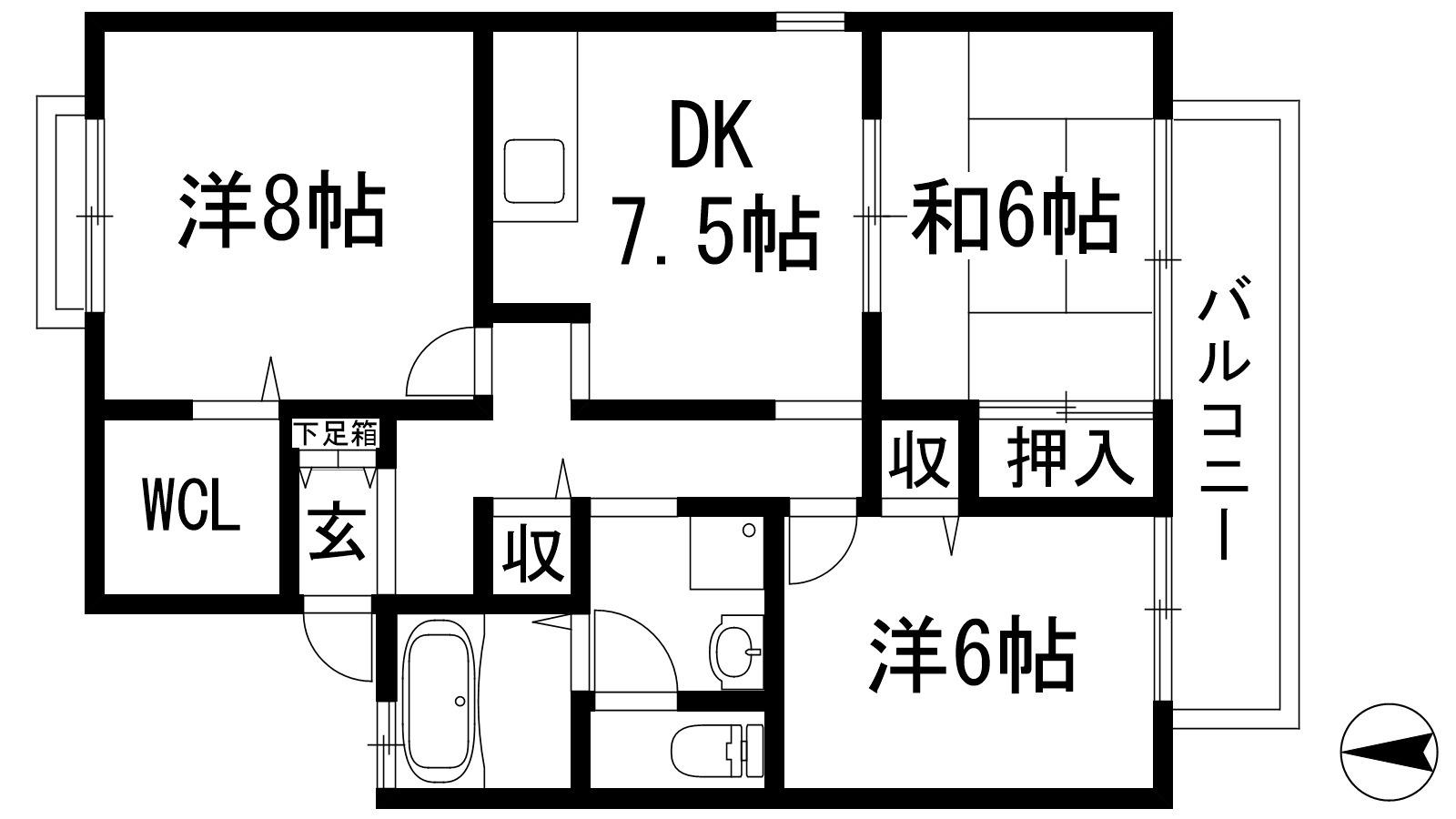グリーンパーク鴻池(3DK/2階)の間取り写真