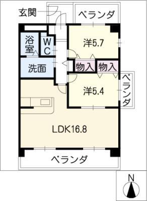 リトルリバーD棟(2LDK/2階)の間取り写真
