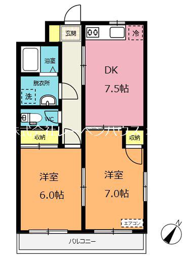カーサグレース(2DK/3階)の間取り写真