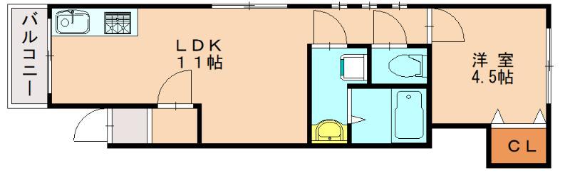リテラ香椎IV(1LDK/2階)の間取り写真