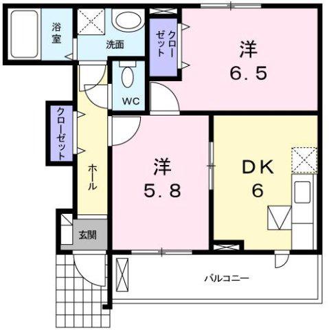 ナチュラルM A(2DK/1階)の間取り写真