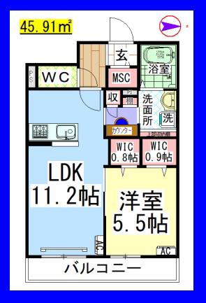 AF ラトゥール南橋本2(1LDK/1階)の間取り写真