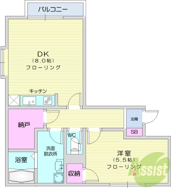 ジュネスSK B棟(1DK/2階)の間取り写真