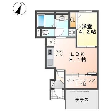 クレスト・若宮(1LDK/1階)の間取り写真