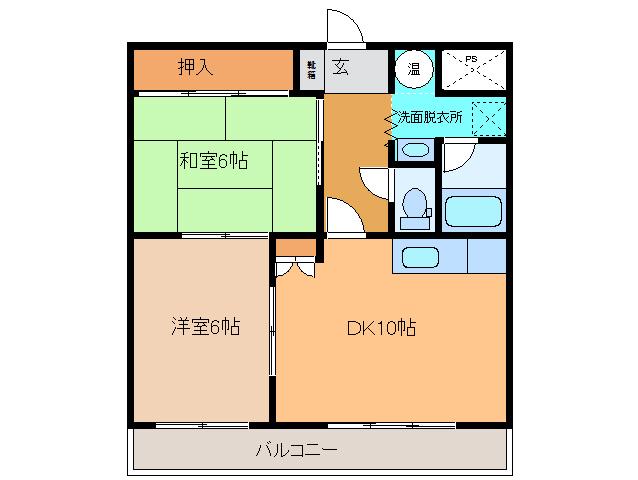 帯広マンション第1(2DK/2階)の間取り写真