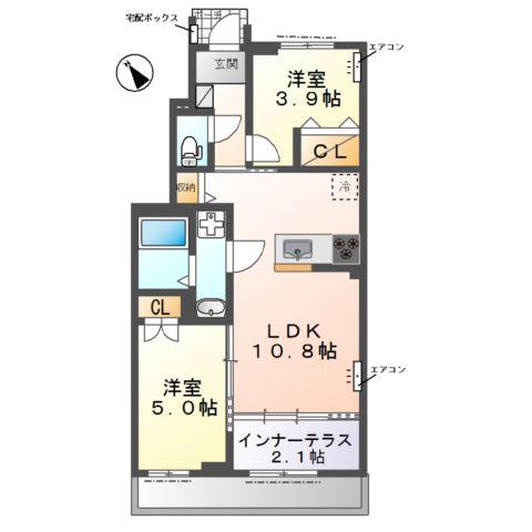 野田市なみき3丁目アパート(2LDK/1階)の間取り写真