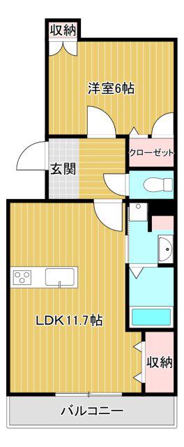 グランディール助信(1LDK/3階)の間取り写真
