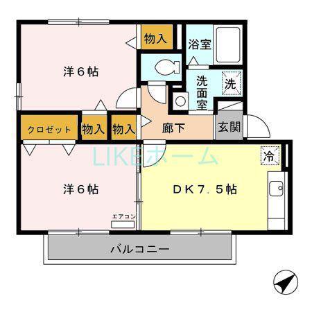 グランドソレーユ(2DK/1階)の間取り写真