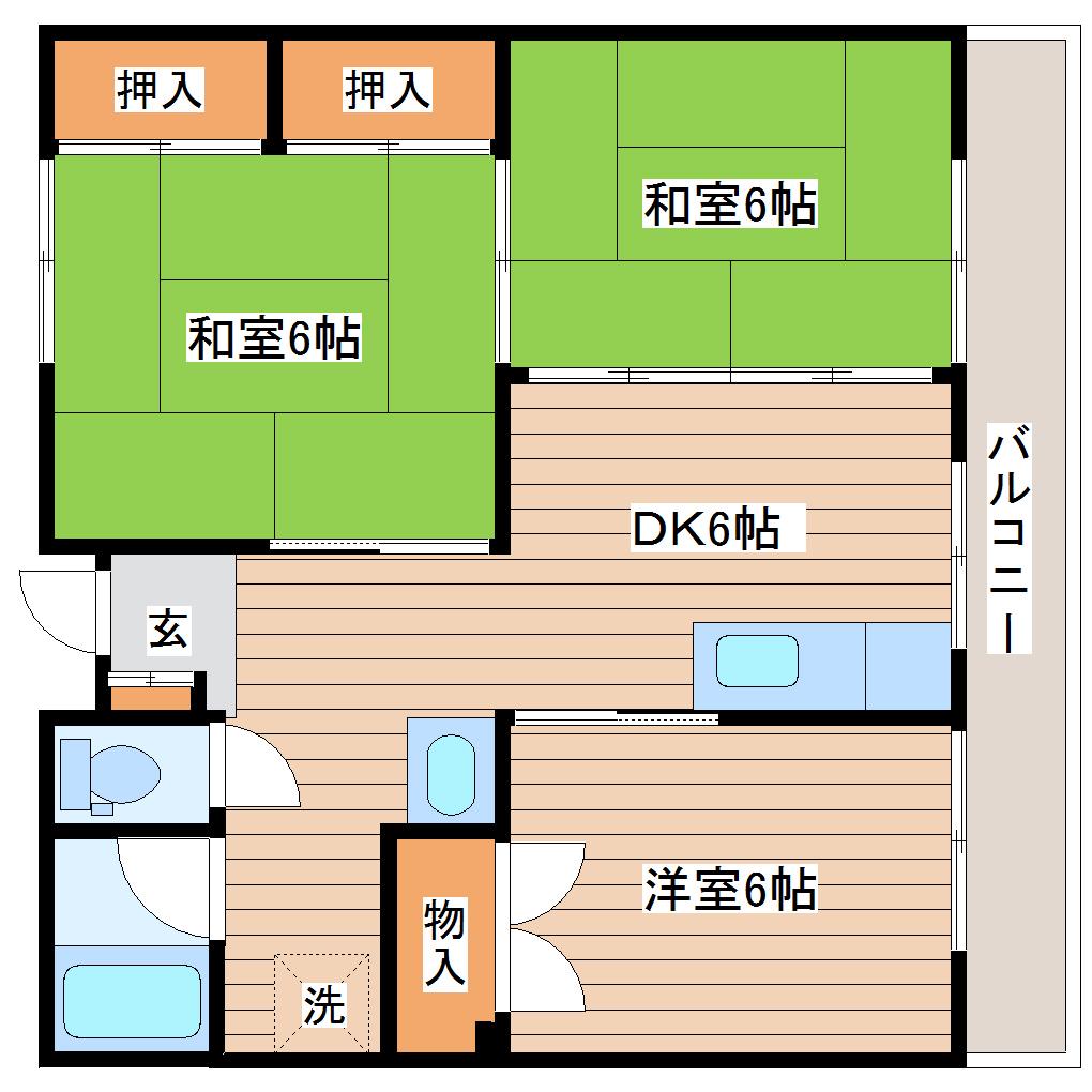 アシスト仙台マンション B(3DK/1階)の間取り写真