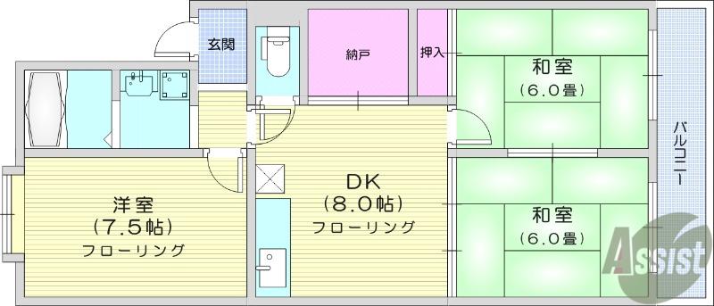 新富レジデンス(3DK/2階)の間取り写真
