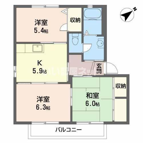 ＪＲ和歌山線 岩出駅 徒歩67分 2階建 築27年(3DK/2階)の間取り写真