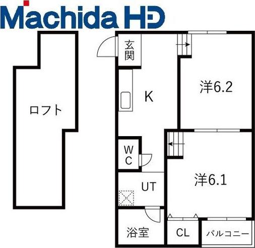 グランビア富木駅前(2K/2階)の間取り写真