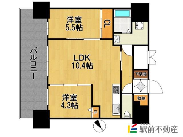 F・PARC GRANDMARK天神(2LDK/5階)の間取り写真