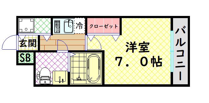 ベルエ難波西(1K/2階)の間取り写真