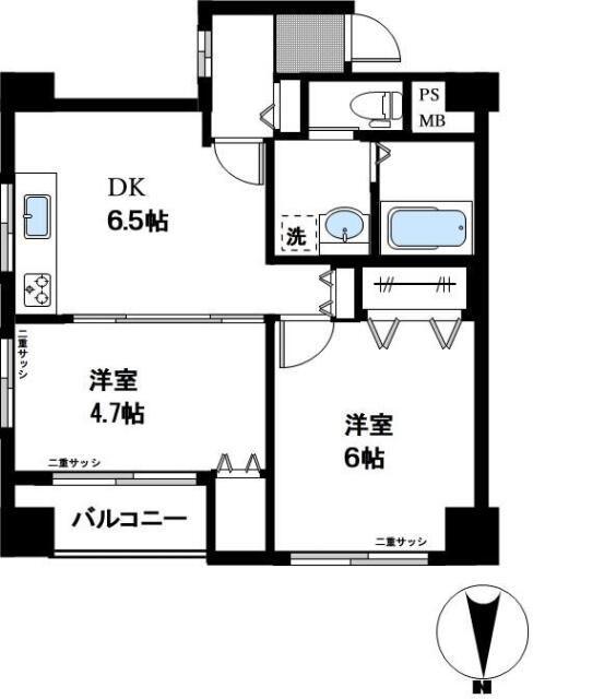 ハイネス西荻窪(2DK/2階)の間取り写真