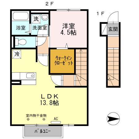 メゾンドハーモニー(1LDK/2階)の間取り写真