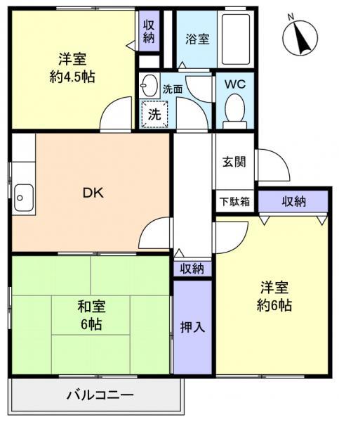 鈴木ハイツTWO(3DK/2階)の間取り写真