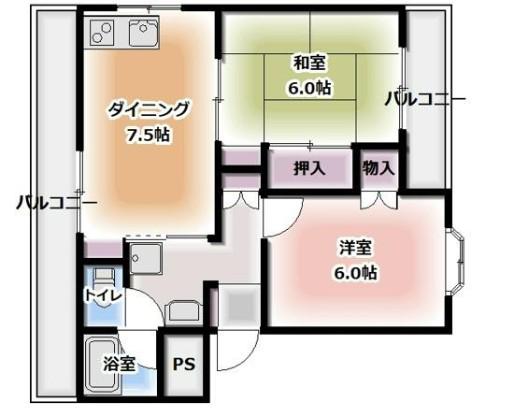 立花ハイツ(2DK/2階)の間取り写真