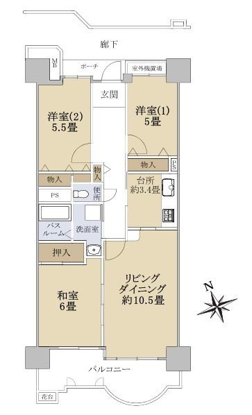 グリーンスクェア新北島2号棟(3LDK/3階)の間取り写真