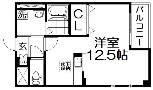 ライジングサン(ワンルーム/2階)の間取り写真