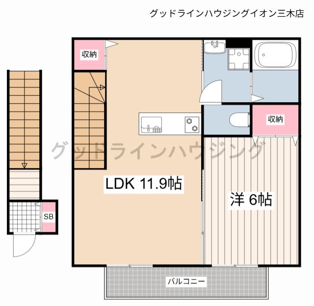 サニーハイツミキ B棟(1LDK/2階)の間取り写真