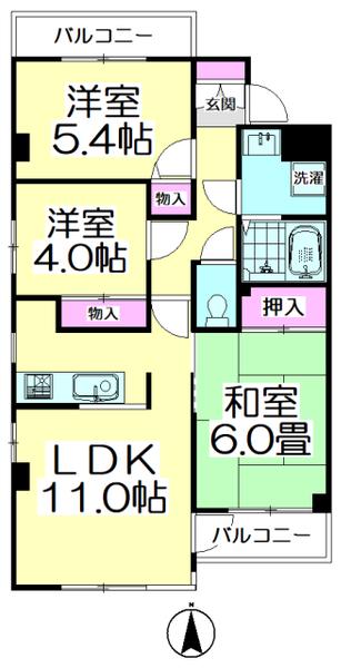 ベルウッドII(3LDK/2階)の間取り写真