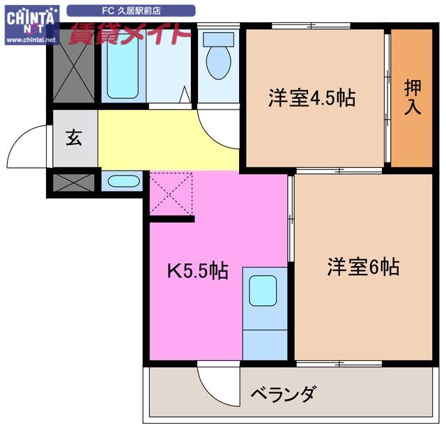 ヴィラナリー津 A棟(2K/1階)の間取り写真