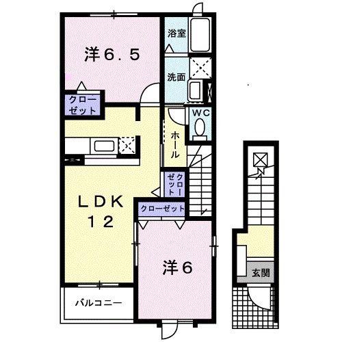 アップルフィールドA(2LDK/2階)の間取り写真